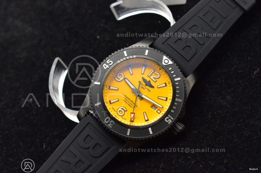 on Rubber Superocean A2824 Black 1:1 Dial Edition Best Strap Bezel TF Yellow 44 Black Automatic 0516